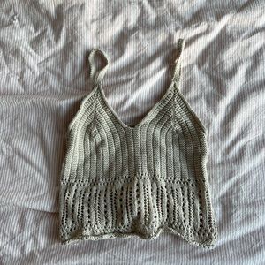 Beige crochet knit tank top